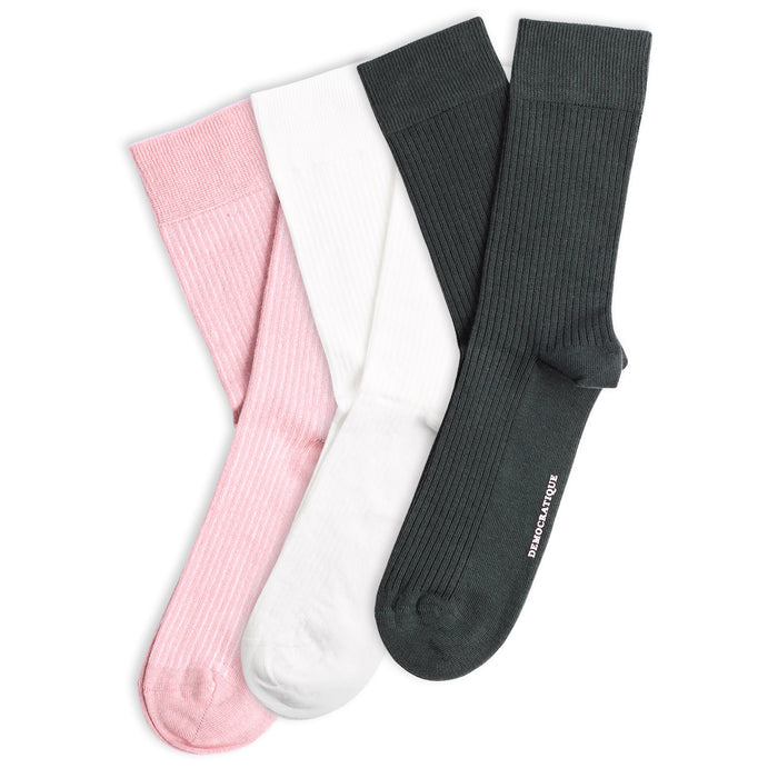 3-pack Originals Fine Rib Socks Forest Green / Pink / White