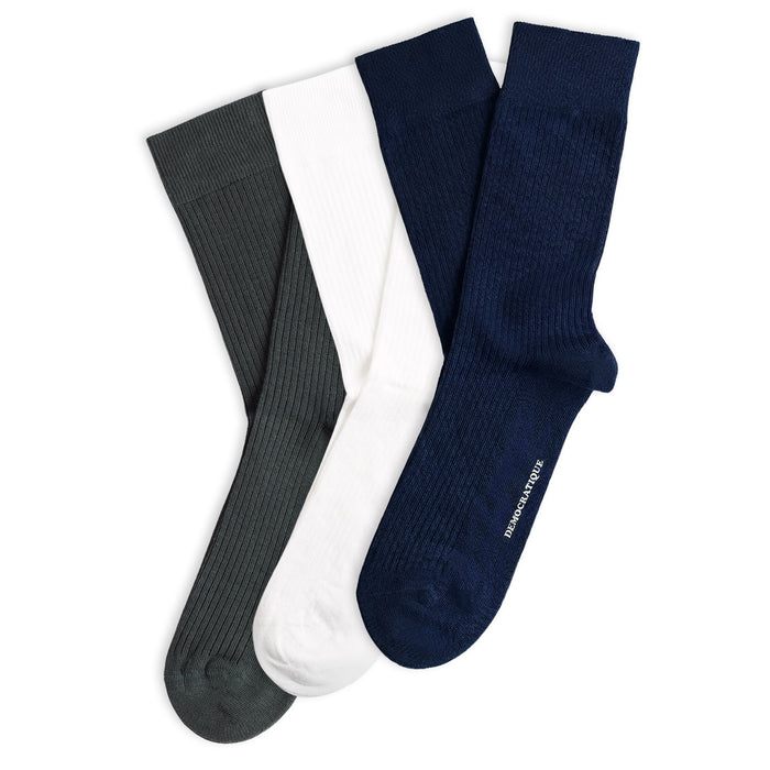 3-pack Originals Fine Rib Socks Navy / White / Forest Green