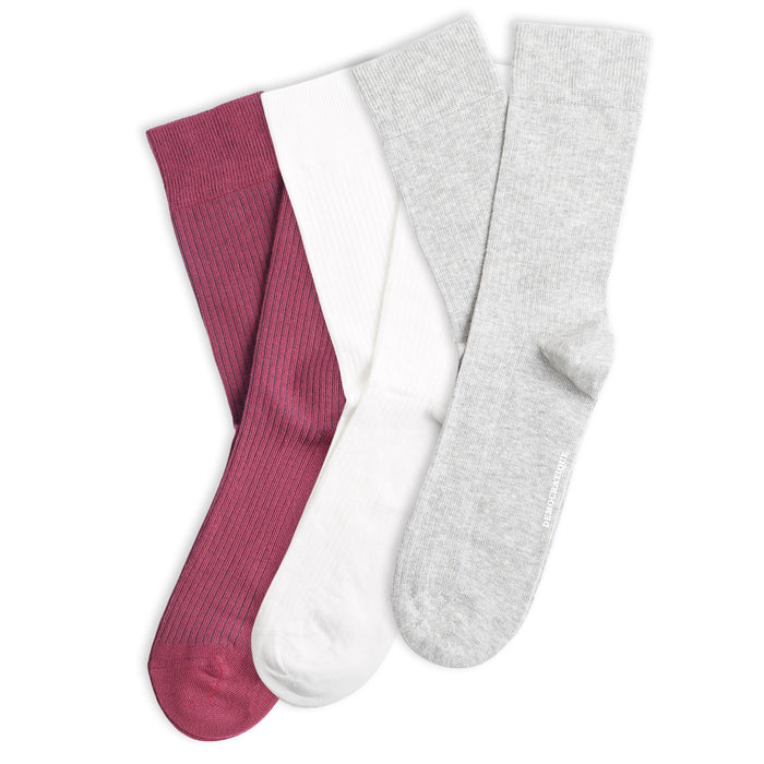 3-pack Originals Fine Rib Socks White / Bordeaux / Grey