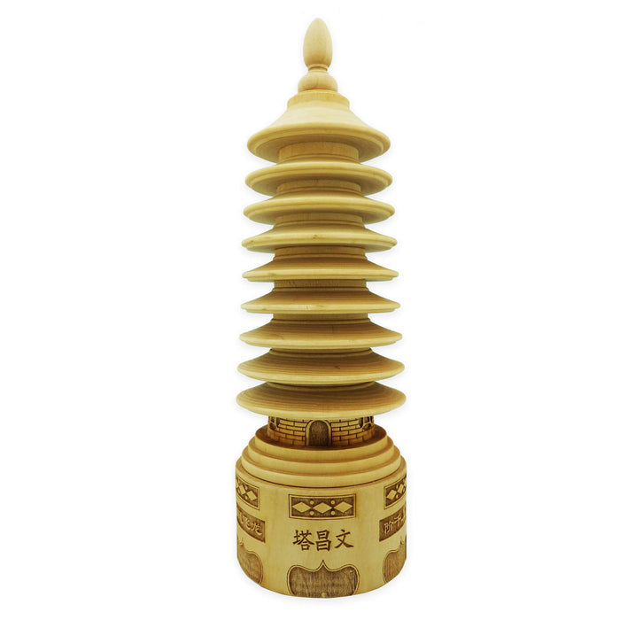 9" Precious Peach Wood Wen Chang Pagoda