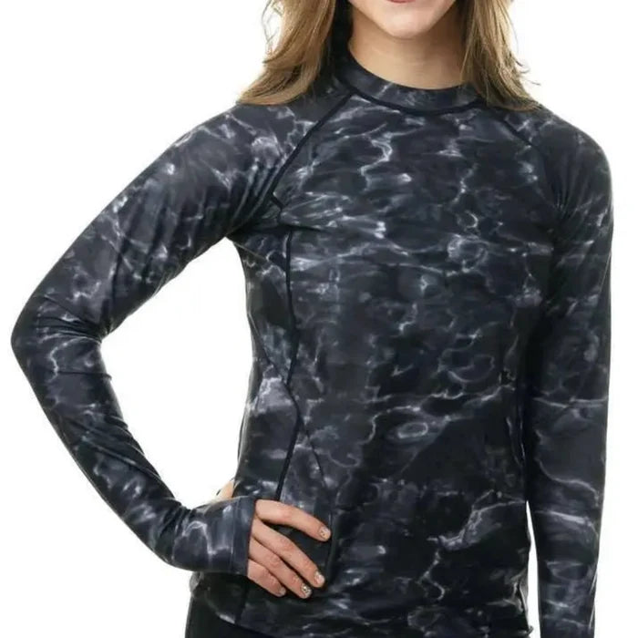 Aqua Design Womens UPF 50+ Rash Guard Long Sleeve Shirt - Black Waters