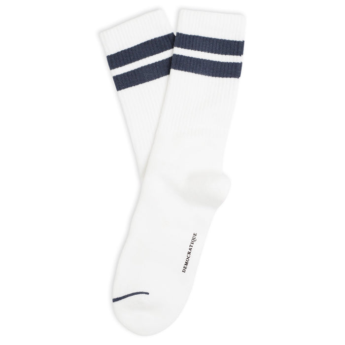 Athletique Classique Clean Stripes Organic Cotton Clear White / New Blue - Democratique Socks