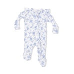 Baby Blue Floral Vines 2-way Ruffle Sleeve Zipper Footie