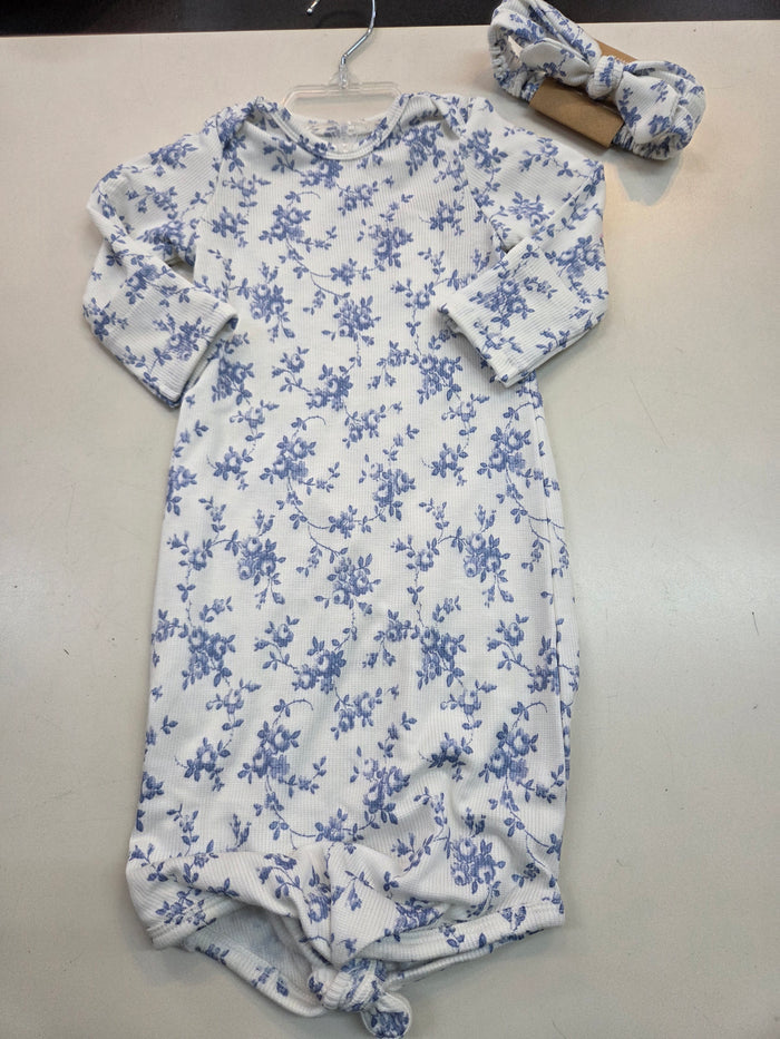 Baby Blue Vines Gown + Headband-0/3 month