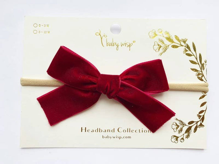 Baby Wisp - Velvet Hand Tied Bow-Bourdeaux