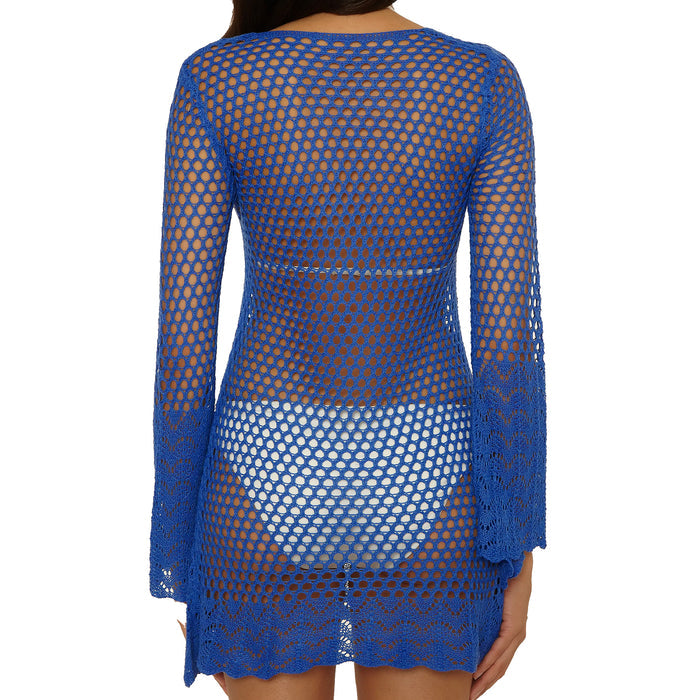 Becca Treasure Island Crochet Long Sleeve Tunic Cover Up 4160671 Lapis Back