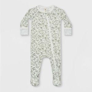 Blue Floral Bamboo Zip Footie