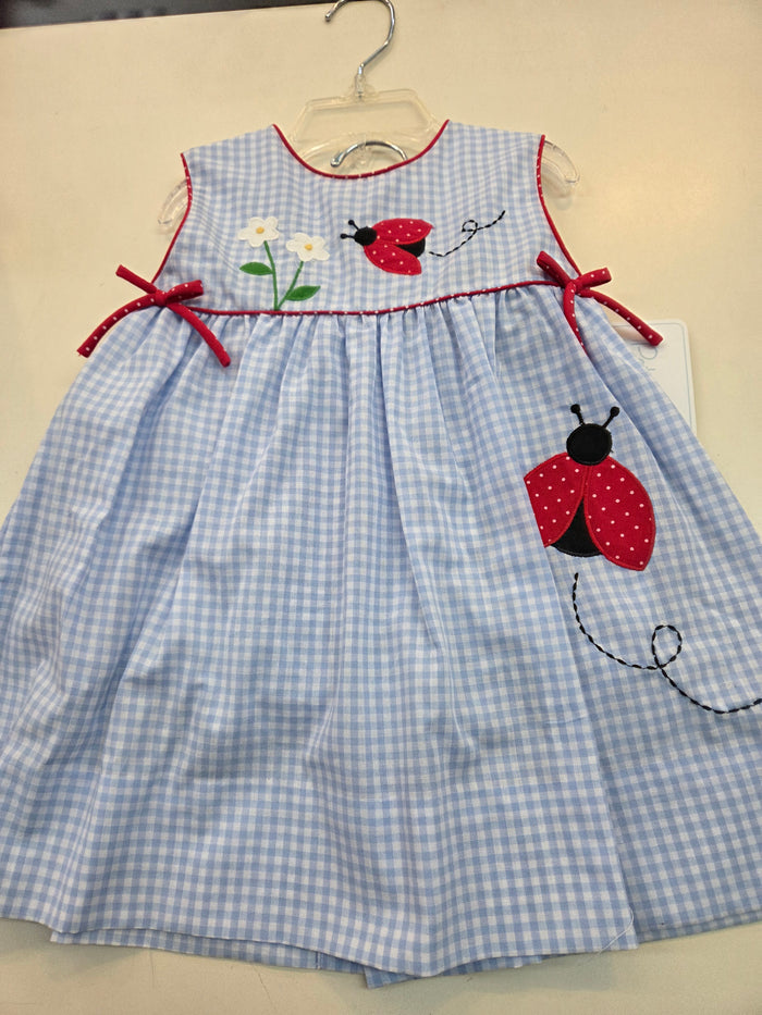Blue Gingham Ladybug Dress