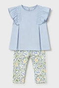 Blue Ruffled Sleeve Top + Printed Leggings
