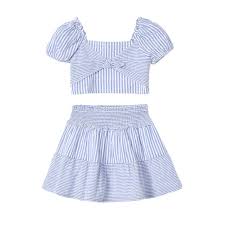 Blue Striped Skirt Set