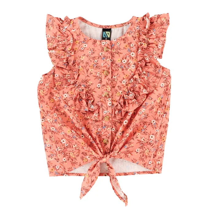 Brown Floral Tie Front Top