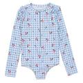 Cherries Blue Gingham Rashguard Swimsuit