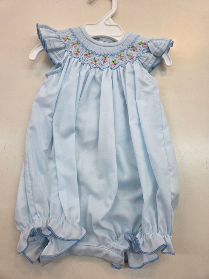 Cherries Smocked Lt. Blue Romper