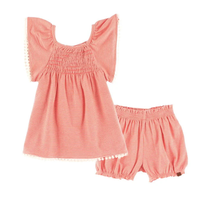 Coral Stripe Top + Shorts