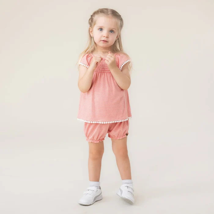 Coral Stripe Top + Shorts
