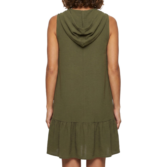 Cover Me Sleeveless Hooded Cover Up with Ruffle Hem 24052582 Khaki Back