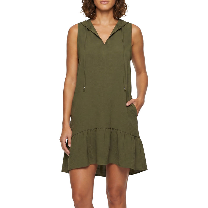 Cover Me Sleeveless Hooded Cover Up with Ruffle Hem 24052582 Khaki Set