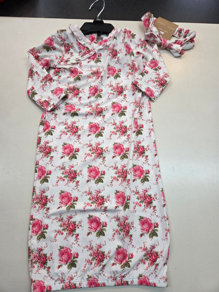 Elegant Roses Kimono Gown + Headband-0/3 month