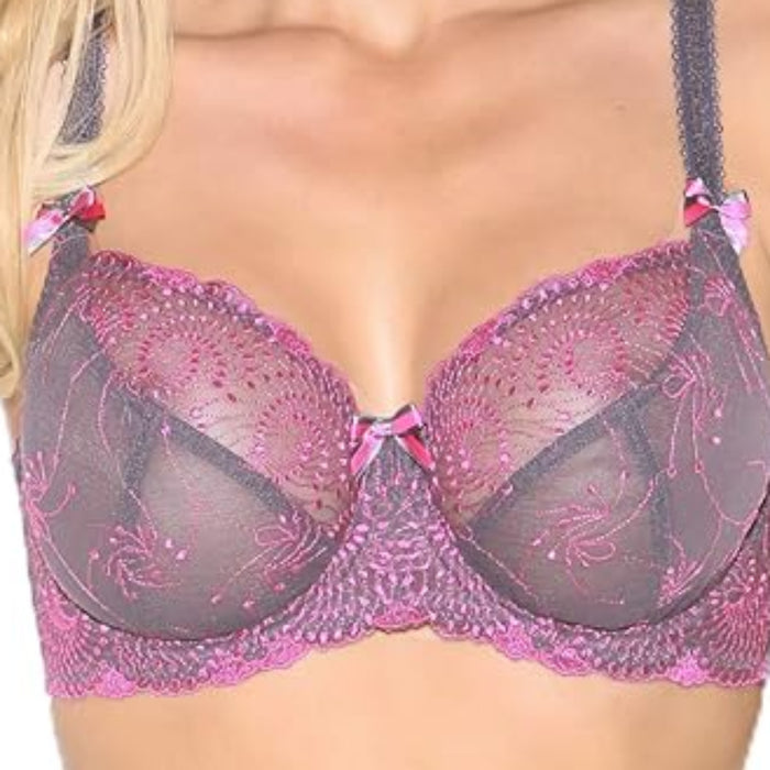 Fit Fully Yours Nicole See-Thru Lace Underwire Bra B2271 - Graphite/Fuchsia