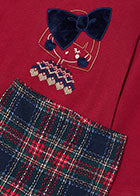 Girl with Navy Bow + Plaid Legging Set