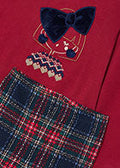 Girl with Navy Bow + Plaid Legging Set