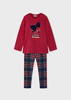 Girl with Navy Bow + Plaid Legging Set
