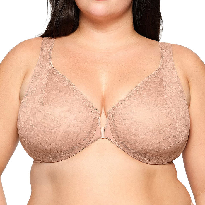 Glamorise Lacey T-Back WonderWire Bra 9246 Cappuccino Front
