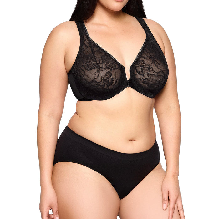 Glamorise Lacey T-Back WonderWire Bra 9246 Solid Black Set