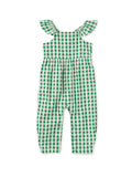 Green Gingham Flutter Button Back Romper