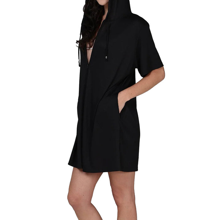 J. Valdi Bondi Short Sleeve Full Zip Hoodie Cover Up J29206 Black Set