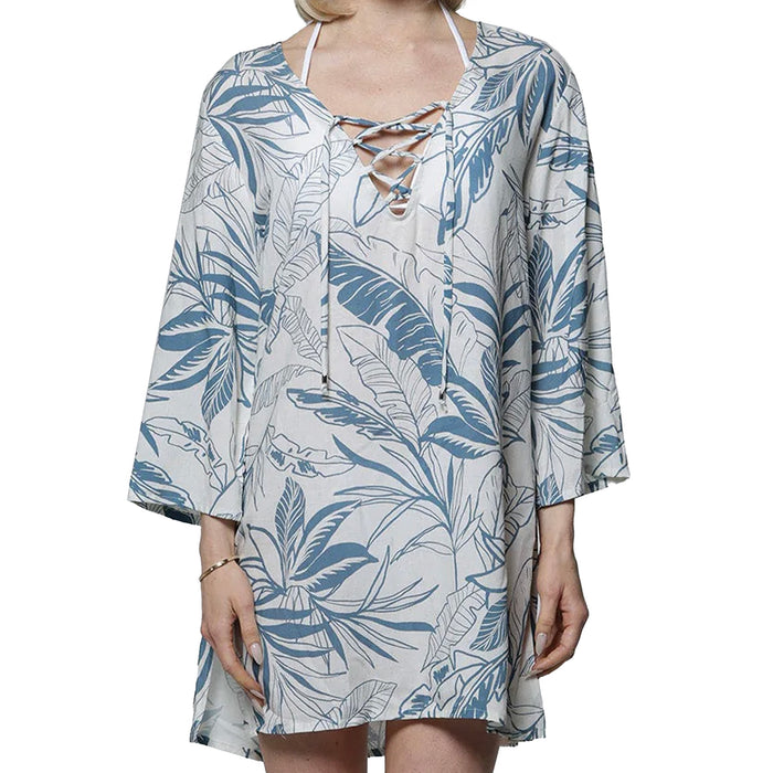 J. Valdi Cote D'Azur Lace Neck Tunic Cover Up J16136 White Blue Front