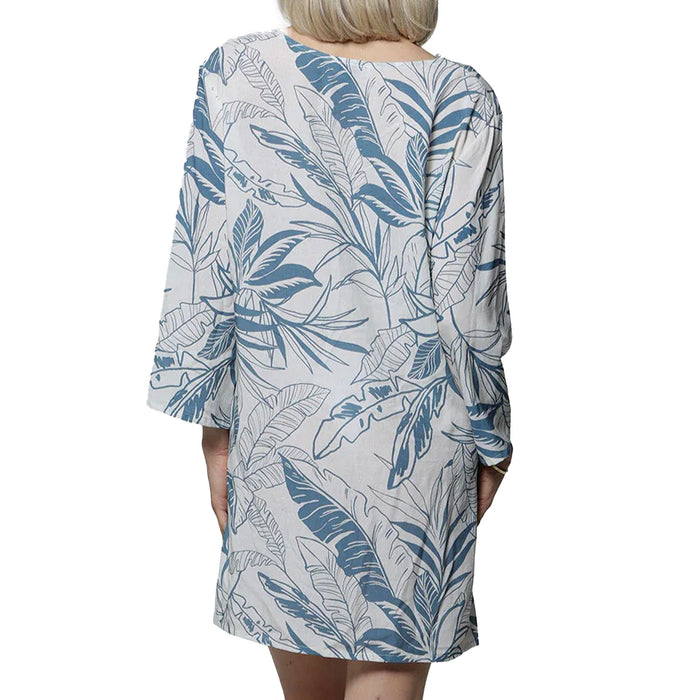 J. Valdi Cote D'Azur Lace Neck Tunic Cover Up J16136 White Blue Back