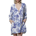 J Valdi Del Lace Neck Big Shirt Coverup J19656 White Blue Front