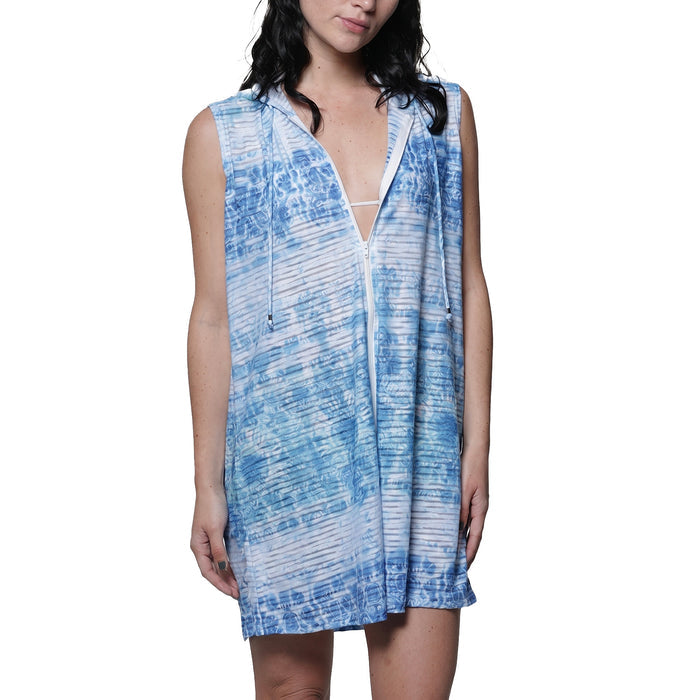 J. Valdi La Onda Sleeveless Full Zip Hoodie Cover Up J14476 Blue Multi Set