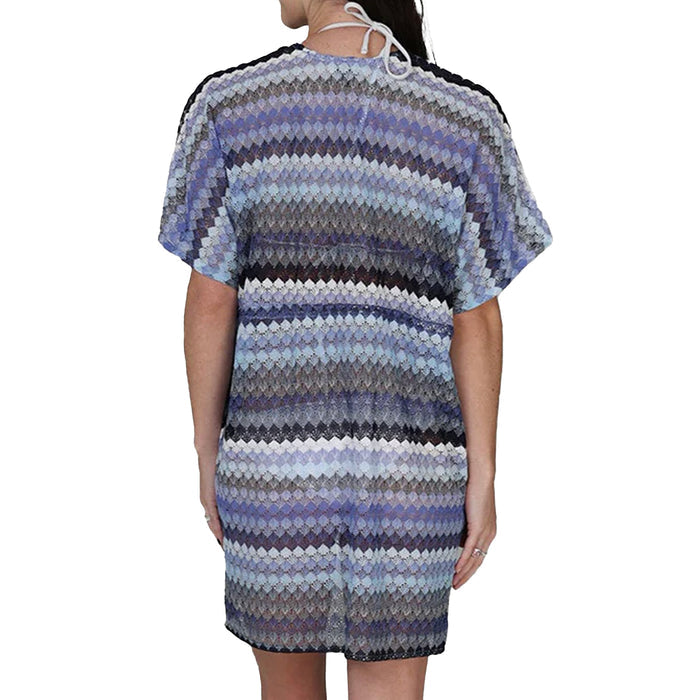 J Valdi Praia Drawstring Kimono Coverup J20106 Blue Multi Back