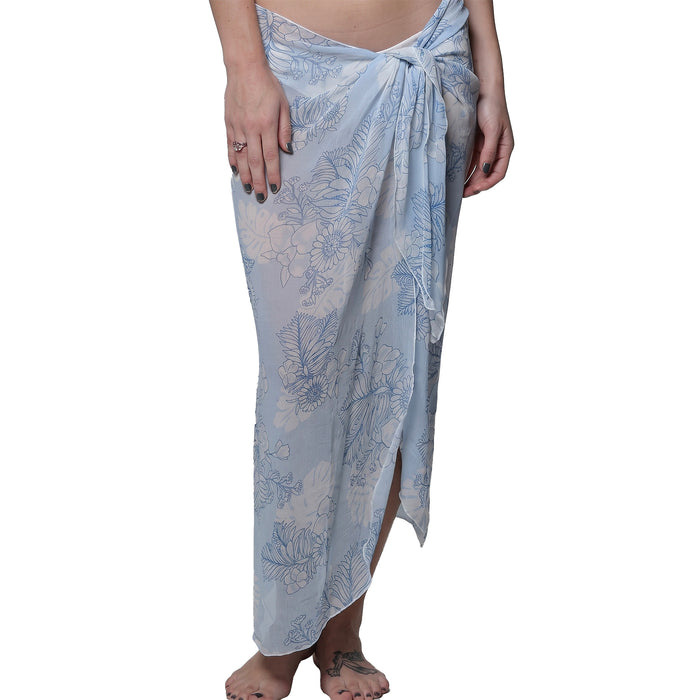 J. Valdi Waikiki Long Sarong Cover Up J28016 Light Blue White Front