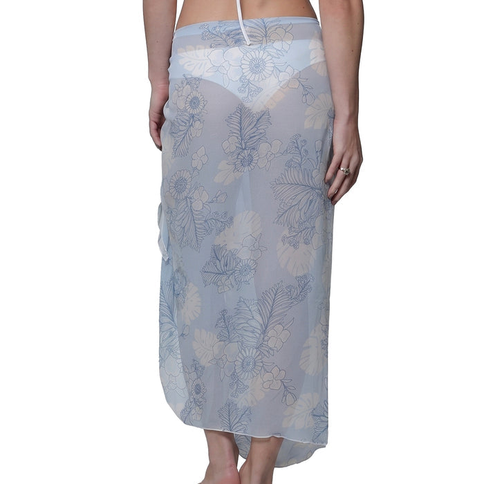 J. Valdi Waikiki Long Sarong Cover Up J28016 Light Blue White Back