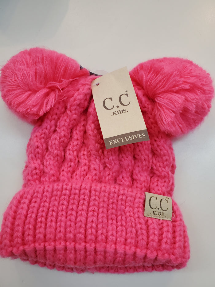 Kids Solid Double Pom Beanie