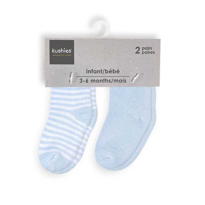 Kushies Baby - Baby Socks Terry - Pack Of 2 Blue 3-6M: 3-6M