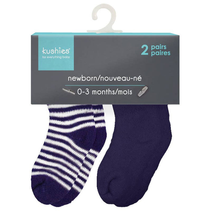 Kushies Baby - Baby Socks Terry - Pack Of 2 Navy 0-3M: 0-3M