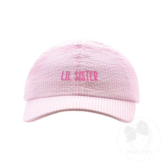 Lil Sis Pink Seersucker Ball Cap