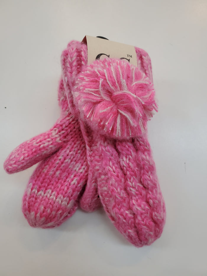 Multi-tone Double Pom Fuzzy Lined Mittens