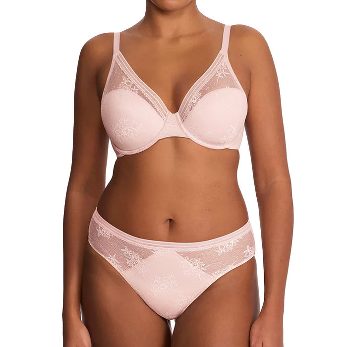 Natori Love Lace Full Coverage Plunge T-Shirt Bra 731351 Pink Pearl Warm White Set
