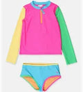 Neon Color Block Long Sleeve Zipper Rash Guard 2 pc.