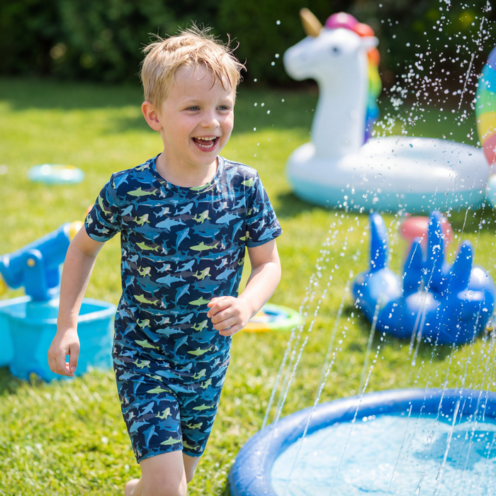 Neon Sharks Summer Pajama Set