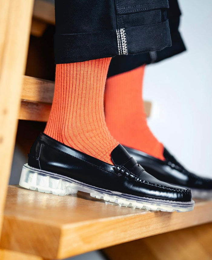 Democratique Socks Originals Fine Rib Organic Cotton Okker Orange - Democratique Socks