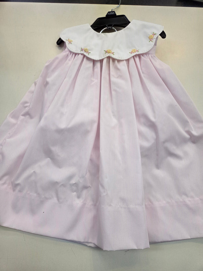 Pink Dress w/Embroidered Flower Collar