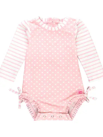 Pink Polka Dot One Piece Rash Guard Swimsuit