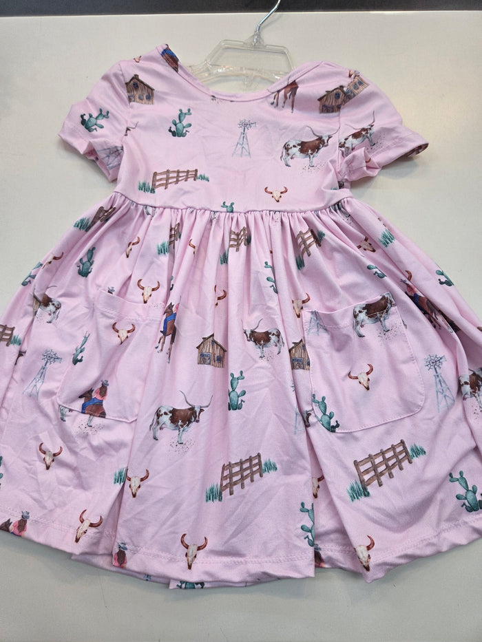 Pink Ranch Hands Pocket Twirl Dress