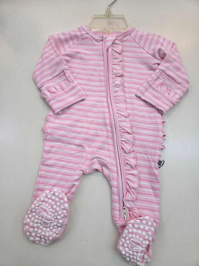 Pink Stripe Ruffle Footie